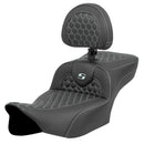 Saddlemen Roadsofa Extended Reach Honeycomb Seat for Harley 24-25 Touring Road Glide / Street Glide / Black / Silver / Without heating / With backrest  - Customhoj