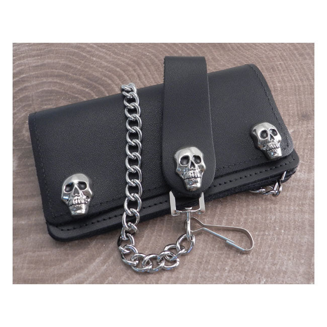 Amigaz Black Leather Skull Biker Chain Wallet