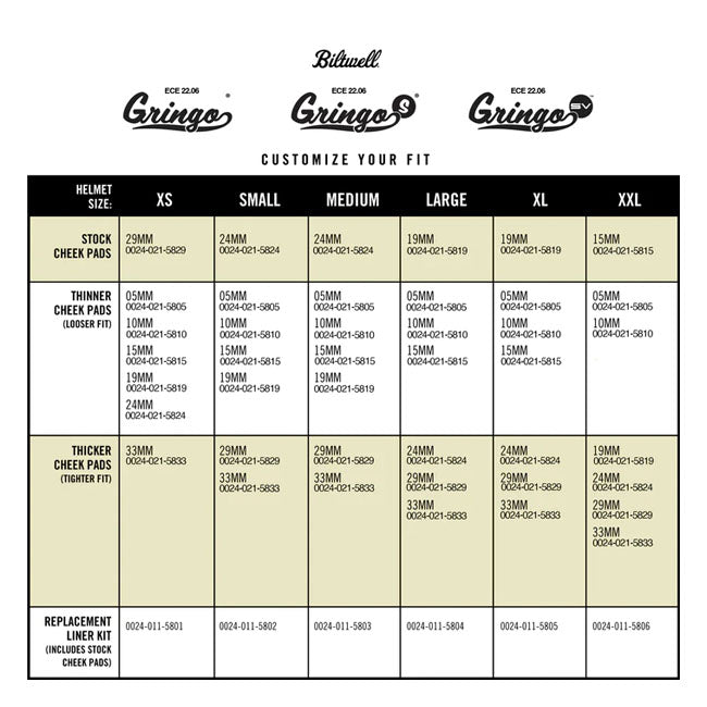 Biltwell Gringo / S / SV ECE 22.06 Cheek Pads