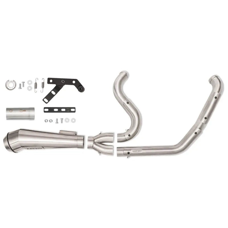 Black Duck Fighter EC Euro Approved 2-into-1 Exhaust for Harley 18-24 Softail (excl. Breakout / Fat Boy) (Euro 5 approved) / Turnout / Satin Stainless steel  - Customhoj