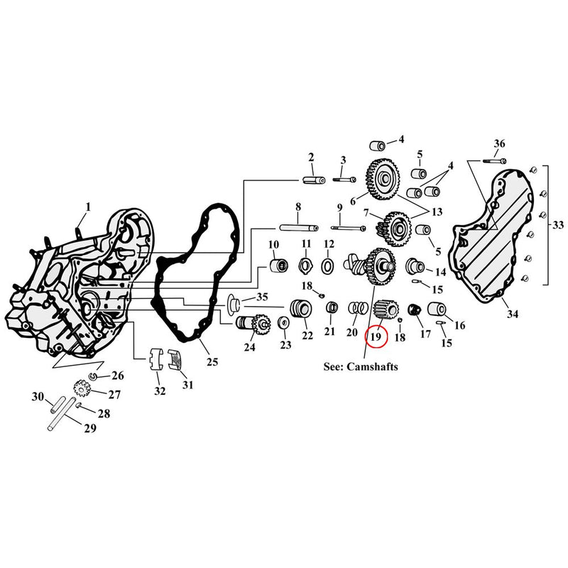 Cam Drive / Cover Parts Diagram Exploded View for Harley Knuckle / Pan / Shovel 19) See pinion gears separately