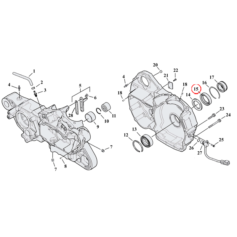 Crankcase Parts Diagram Exploded View for 04-22 Harley Sportster 15) 04-22 XL & XR1200. James oil seal, sprocket shaft. Replaces OEM: 12068