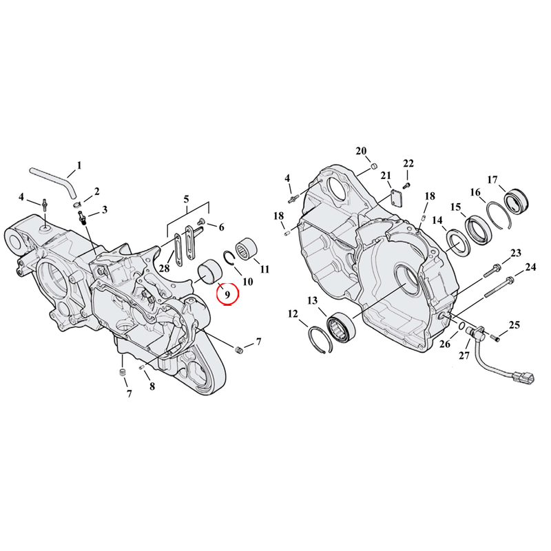 Crankcase Parts Diagram Exploded View for 04-22 Harley Sportster 9) 04-22 XL & XR1200. S&S bearing race, pinion. Replaces OEM: 8881