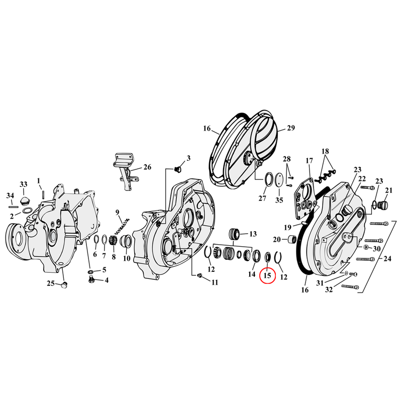 Crankcase Parts Diagram Exploded View for 54-76 Harley Sportster 15) 54-76 K, XL. James oil seal, sprocket shaft. Replaces OEM: 35151-52A