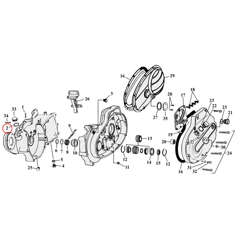 Crankcase Parts Diagram Exploded View for 54-76 Harley Sportster 2) 57-76 XL. James gasket, oil strainer. Replaces OEM: 24978-57