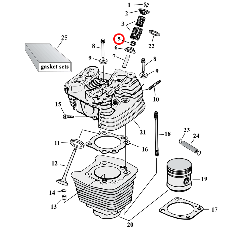 Cylinder Parts Diagram Exploded View for Harley Evolution Big Twin 5) 84-99 Big Twin. Manley viton valve stem seal, intake / exhaust (set of 24). Replaces OEM: 18001-83A/B