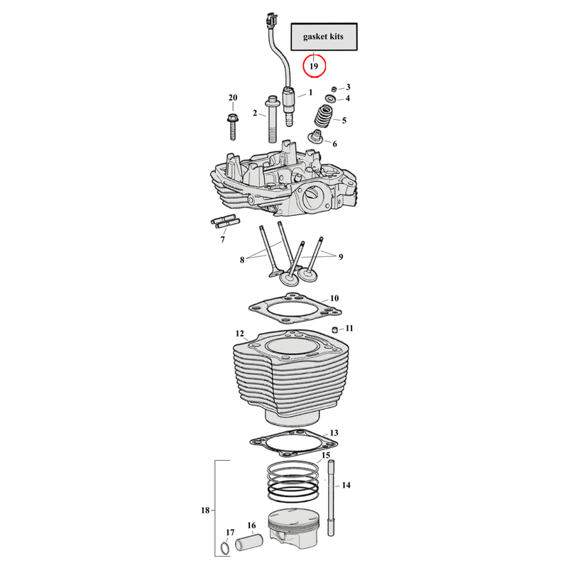 Cylinder Parts Diagram Exploded View for Harley Milwaukee Eight 19) 17-23 M8 107/114". James top end gasket kit. Replaces OEM: 25700729