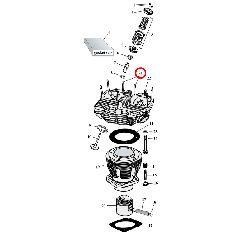 Cylinder Parts Diagram Exploded View for Harley Shovelhead 21) 66-84 Shovelhead. Rocker box stud kit.
