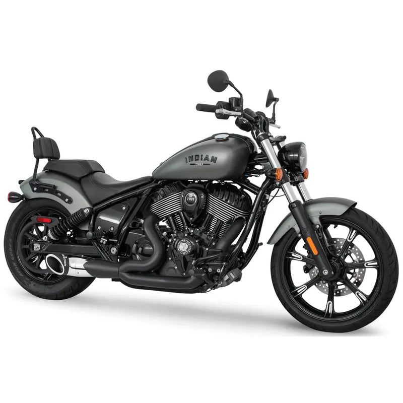 Freedom Performance Shorty Turn Out Slash Cut 2-into-1 Exhaust for Indian 22-25 Chief / Black/Chrome / Sculpted Black  - Customhoj