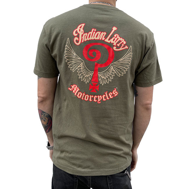 Indian Larry Military Green Logo T-Shirt S  - Customhoj