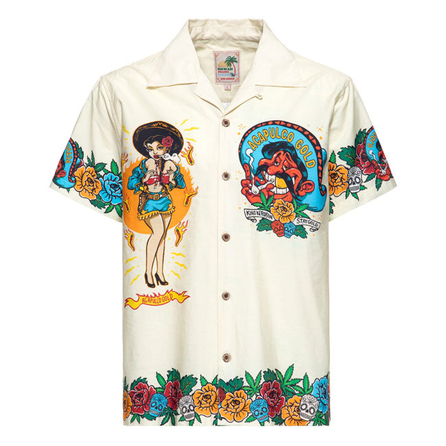 King Kerosin Acapulco Hawaii Shirt Off White / M  - Customhoj