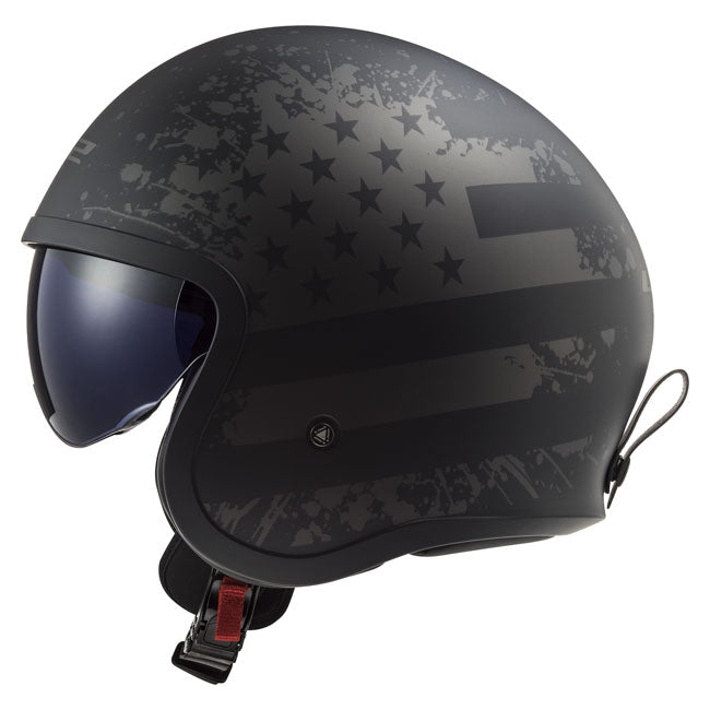 LS2 Spitfire II Open Motorcycle Helmet Black Flag / XS (53-54cm)  - Customhoj