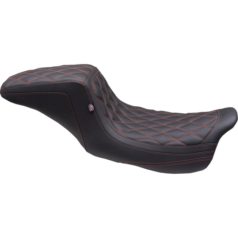 Mustang Squareback 2-Up Seat for Harley 08-25 Touring (excl. 23-25 CVO; 24-25 Road Glide / Street Glide) / Black / Red / Double Diamond / Gripper  - Customhoj