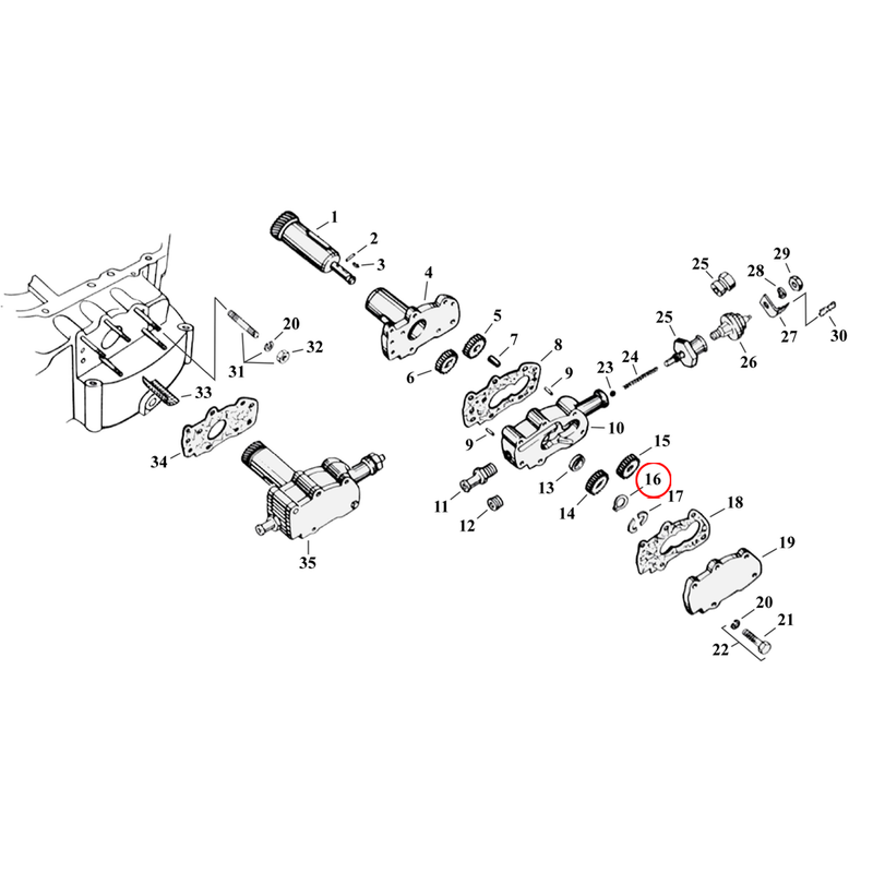 Oil Pump Parts Diagram Exploded View for 54-76 Harley Sportster 16) 56-E62 & 72-76 XL. Retaining ring. Replaces OEM: 11002