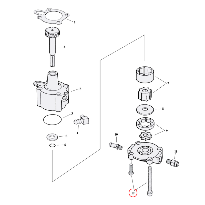 Oil Pump Parts Diagram Exploded View for 91-22 Harley Sportster 12) 91-97 XL. Oil pump mount kit. GW, allen. Replaces OEM: 3478, 3482, 4132, 4765