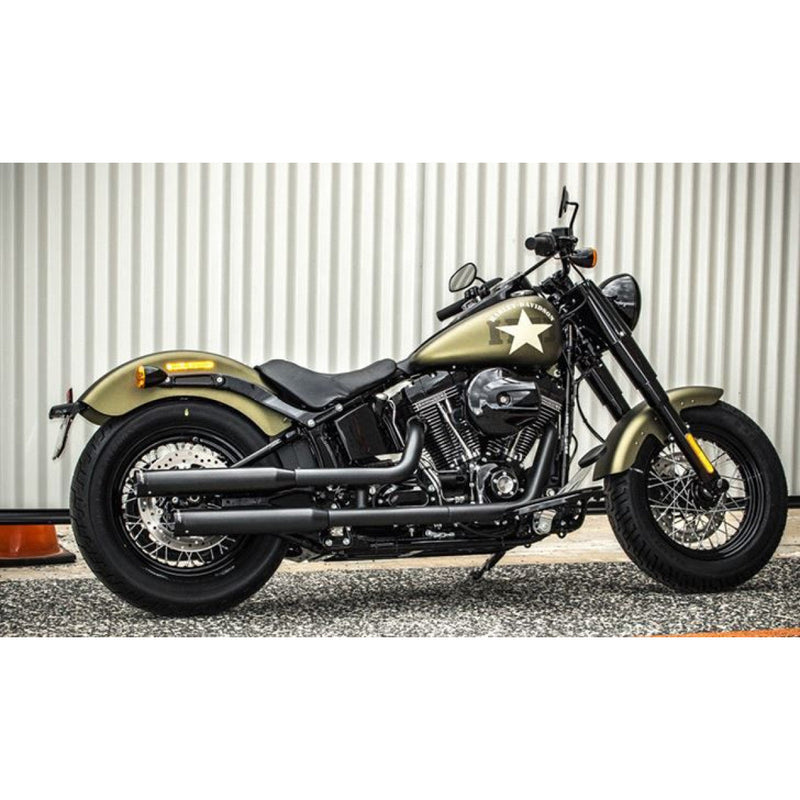 Rinehart 3.5" M8 Softail Slip-On Mufflers for Harley 18-24 FLHC / FLDE (read note) / Black with black end caps