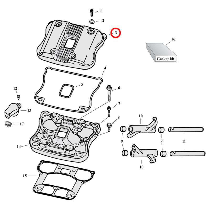 Rocker Box Parts Diagram Exploded View for 04-22 Harley Sportster