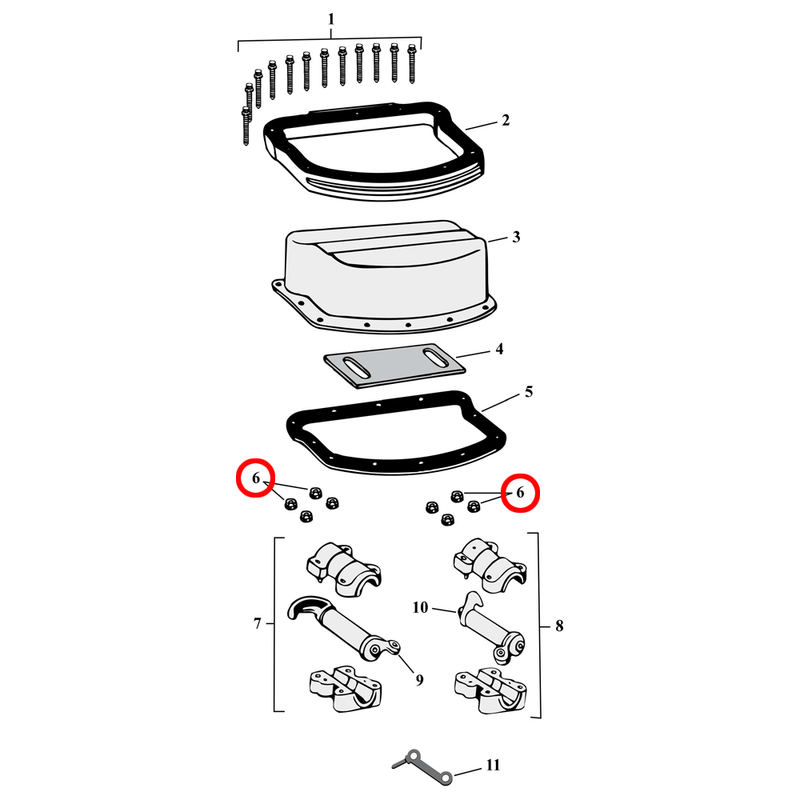 Rocker Box Parts Diagram Exploded View for Harley Panhead 6) 48-65 Panhead. Colony flex nut, rocker arm studs (set of 8). Replaces OEM: 7727