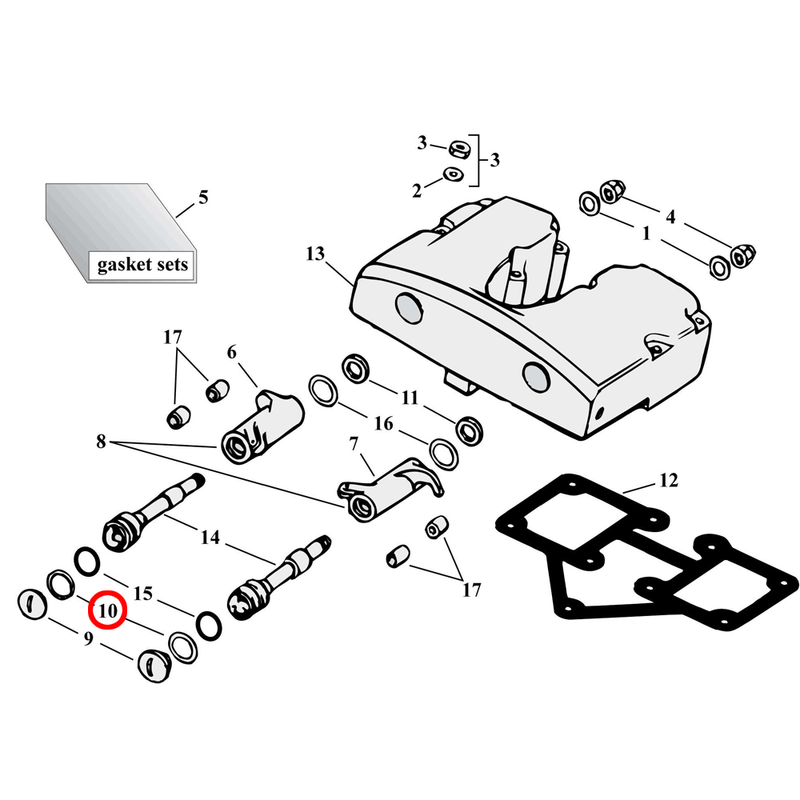 Rocker Box Parts Diagram Exploded View for Harley Shovelhead 10) 66-84 Shovelhead. Washer, rocker shaft. Replaces OEM: 17450-73