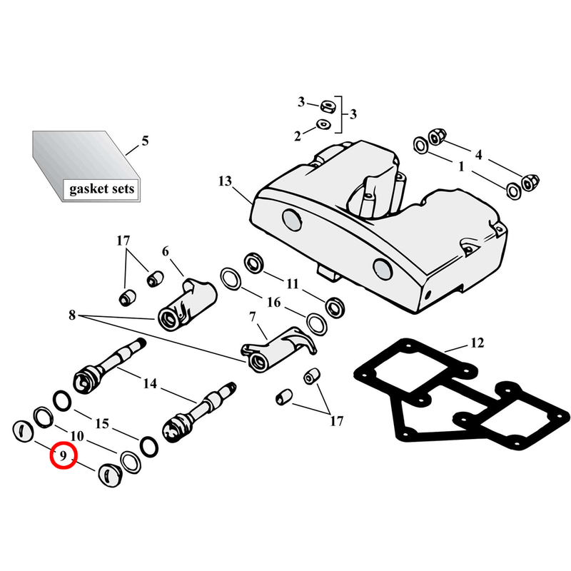 Rocker Box Parts Diagram Exploded View for Harley Shovelhead