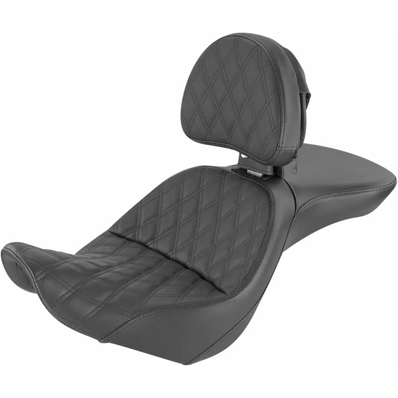 Saddlemen Explorer Touring Motorcycle Seat for Harley 06-09 Softail FXST / Lattice Stitch / With Backrest