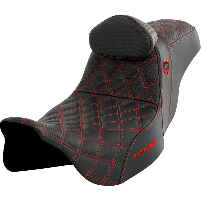 Saddlemen Pro SDC Performance Gripper Lattice Stitch Seat for Harley 08-25 Touring (excl. 23-25 CVO; 24-25 Road Glide / Street Glide) / With backrest / Black / Red  - Customhoj