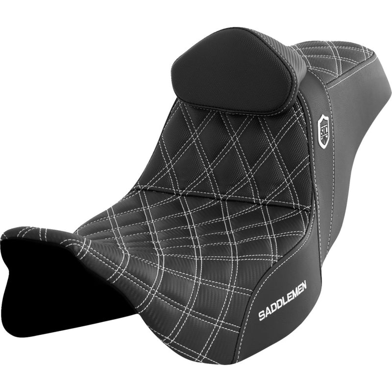 Saddlemen Pro SDC Performance Gripper Lattice Stitch Seat for Harley 08-25 Touring (excl. 23-25 CVO; 24-25 Road Glide / Street Glide) / With backrest / Black / White  - Customhoj