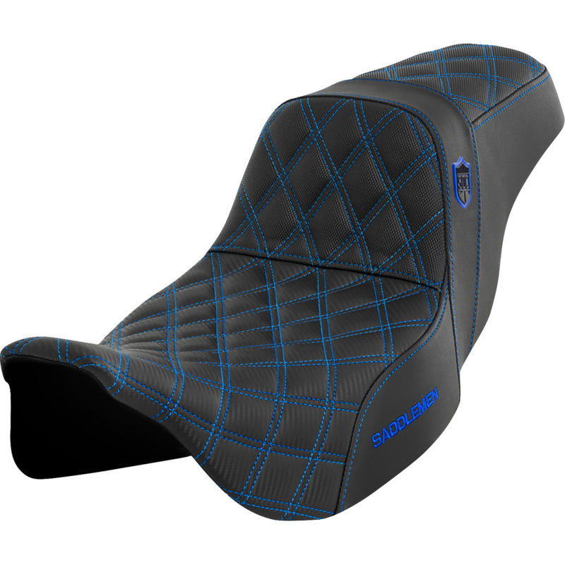 Saddlemen Pro SDC Performance Gripper Lattice Stitch Seat for Harley 08-25 Touring (excl. 23-25 CVO; 24-25 Road Glide / Street Glide) / Without backrest / Black / Blue  - Customhoj