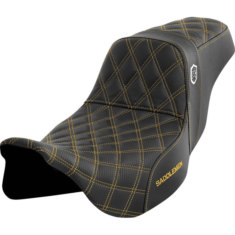 Saddlemen Pro SDC Performance Gripper Lattice Stitch Seat for Harley 08-25 Touring (excl. 23-25 CVO; 24-25 Road Glide / Street Glide) / Without backrest / Black / Gold  - Customhoj