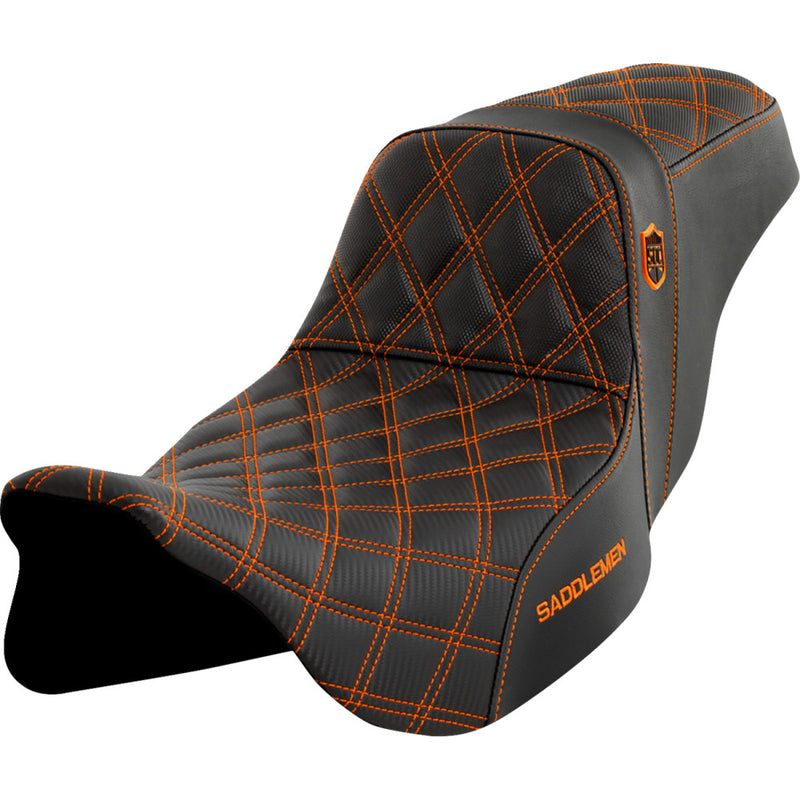 Saddlemen Pro SDC Performance Gripper Lattice Stitch Seat for Harley 08-25 Touring (excl. 23-25 CVO; 24-25 Road Glide / Street Glide) / Without backrest / Black / Orange  - Customhoj