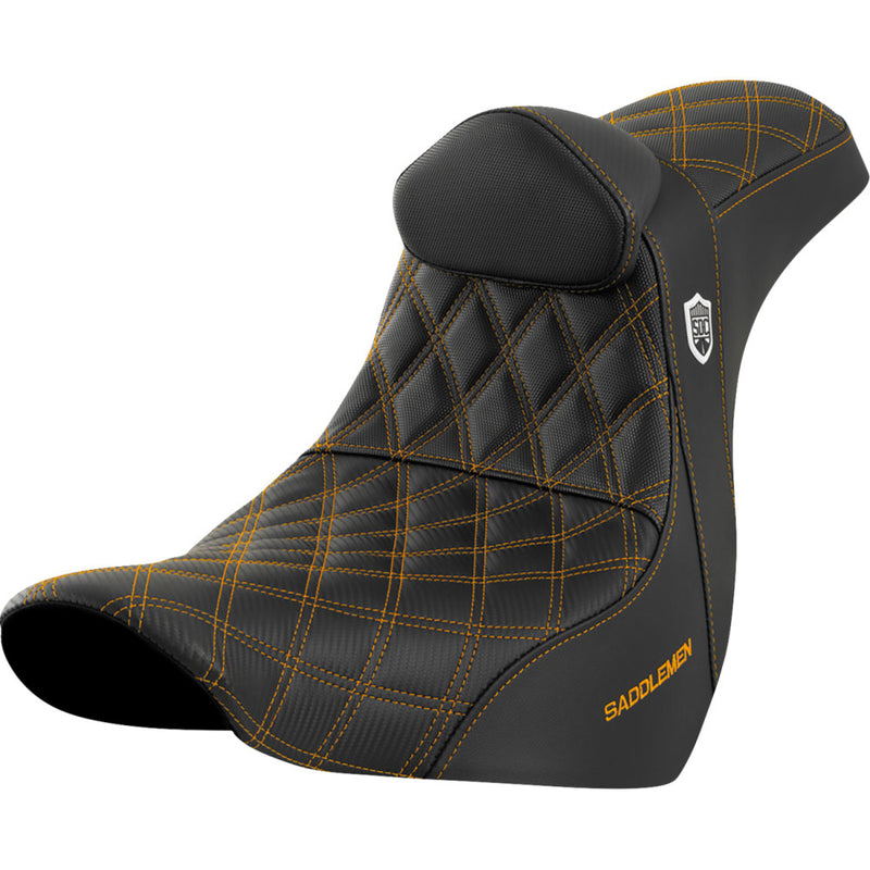Saddlemen Pro SDC Performance Gripper Lattice Stitch Seat for Harley 18-25 Softail Sport Glide & Low Rider / S / ST / With backrest / Black / Gold  - Customhoj