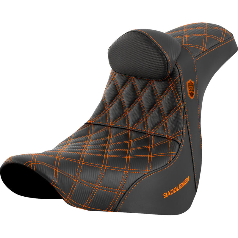 Saddlemen Pro SDC Performance Gripper Lattice Stitch Seat for Harley 18-25 Softail Sport Glide & Low Rider / S / ST / With backrest / Black / Orange  - Customhoj