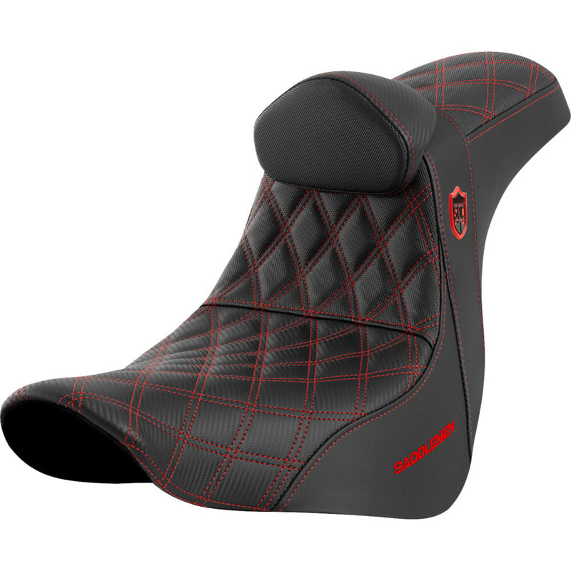 Saddlemen Pro SDC Performance Gripper Lattice Stitch Seat for Harley 18-25 Softail Sport Glide & Low Rider / S / ST / With backrest / Black / Red  - Customhoj
