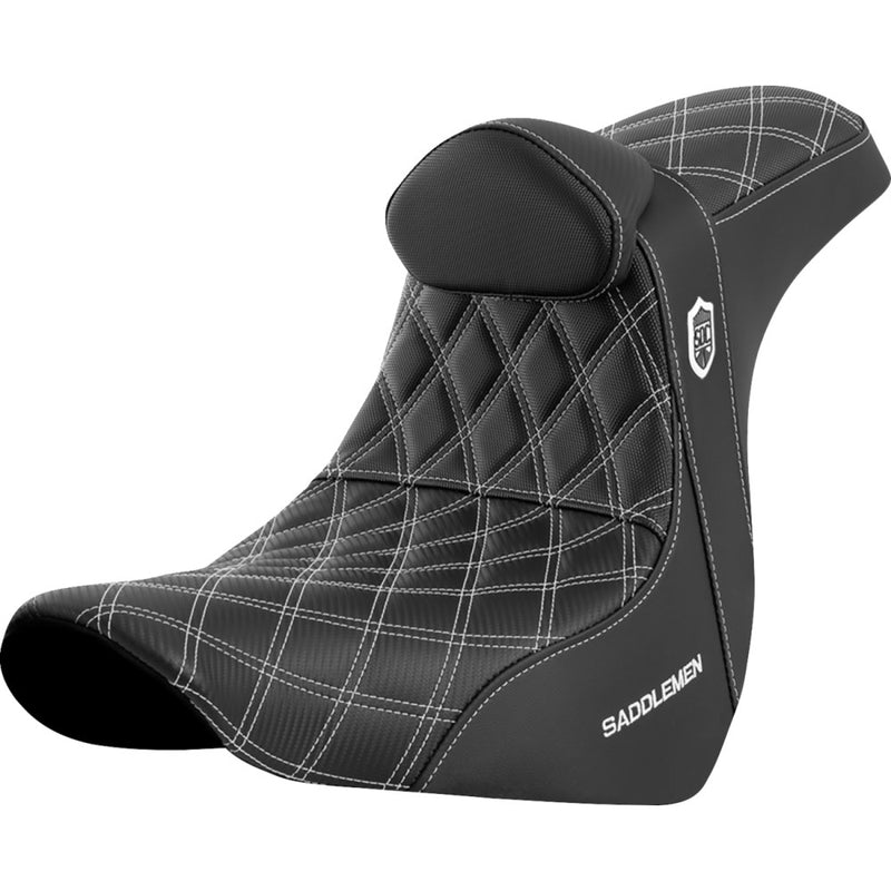 Saddlemen Pro SDC Performance Gripper Lattice Stitch Seat for Harley 18-25 Softail Sport Glide & Low Rider / S / ST / With backrest / Black / White  - Customhoj