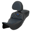 Saddlemen Roadsofa Extended Reach Honeycomb Seat for Harley 08-25 Touring (excl. 23-25 CVO; 24-25 Road Glide / Street Glide) / Black / Blue / Without heating / With backrest  - Customhoj