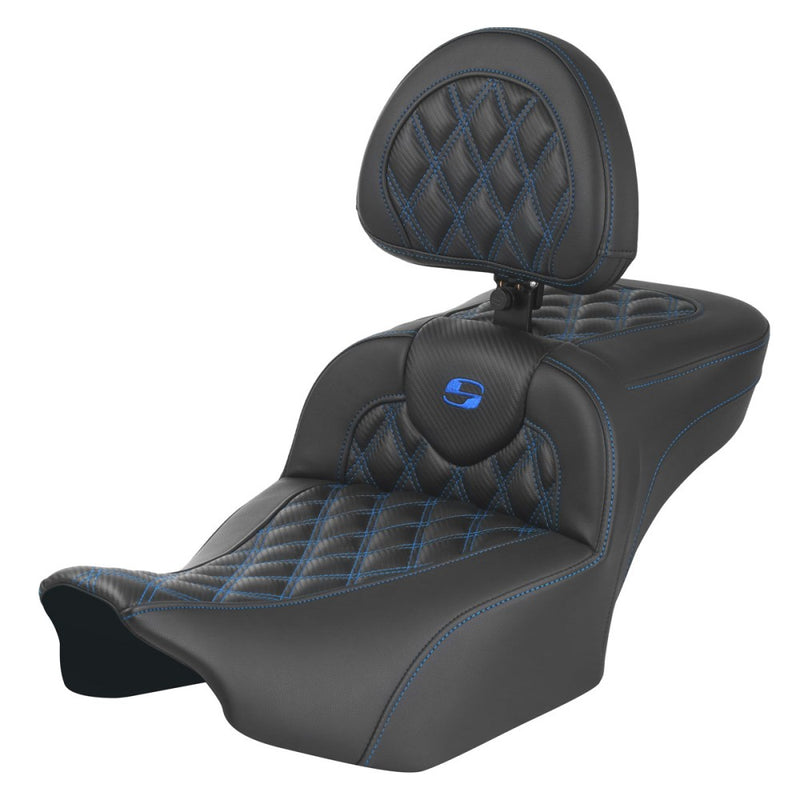 Saddlemen Roadsofa Extended Reach Lattice Stitch Seat for Harley 24-25 Touring Road Glide / Street Glide / Carbon Fiber / Blue / Without heating / With backrest  - Customhoj