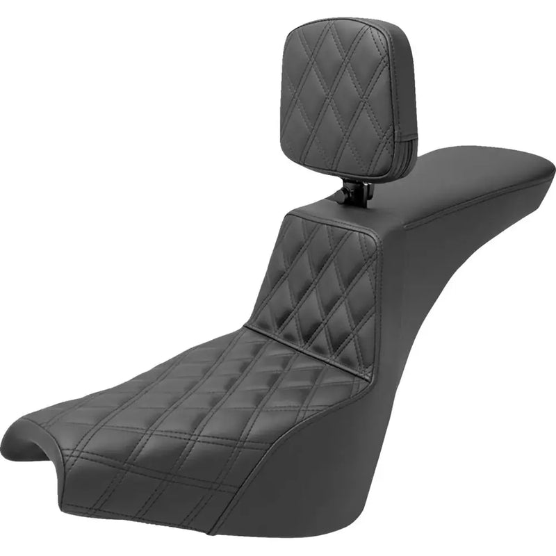Saddlemen Tour Step-Up Motorcycle Seat for Harley 18-25 Softail Street Bob / Standard / With Backrest / Front Lattice Stitch  - Customhoj
