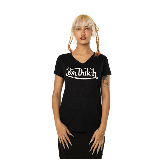 Von Dutch V-neck Logo T-Shirt Ladies Black / XS