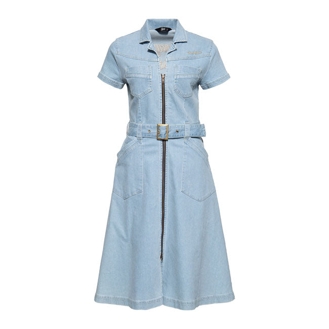 King Kerosin Dress Ladies XS Queen Kerosin Speedway Queens Swing Dress Light Denim Customhoj