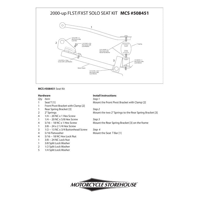 MCS Fästen/Montering Sadel Softail solo seat mount kit 00-07 Softail Customhoj