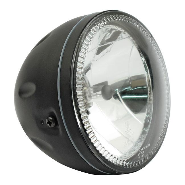 MCS Strålkastare Svart Skyline 5.75" H4 + Led Ring Med Sidofäste Krom / Svart Customhoj