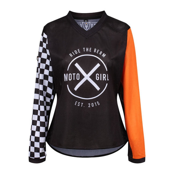 Motogirl T-shirt långärmad dam MotoXGirl jersey Svart/Orange Customhoj